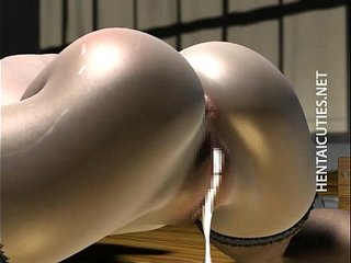 Stockinged busty 3D hentai whore gives BJ